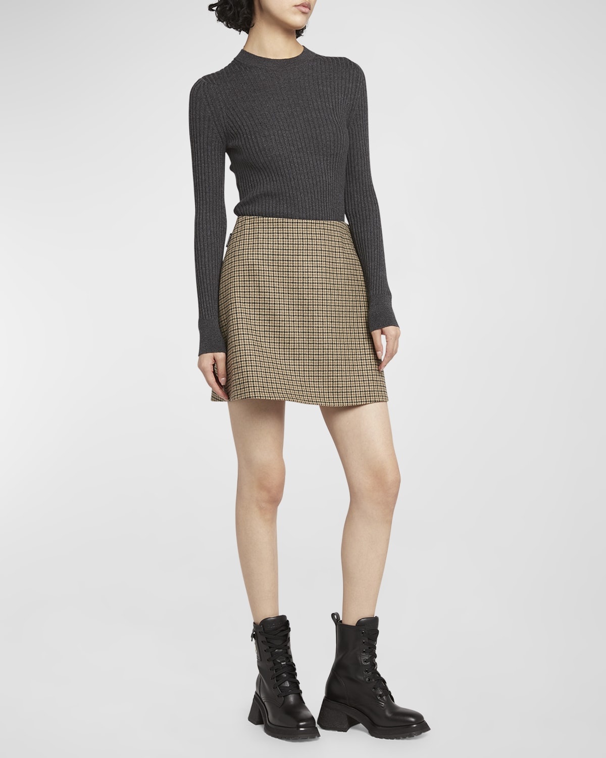 Houndstooth Plaid Mini Skirt - 3