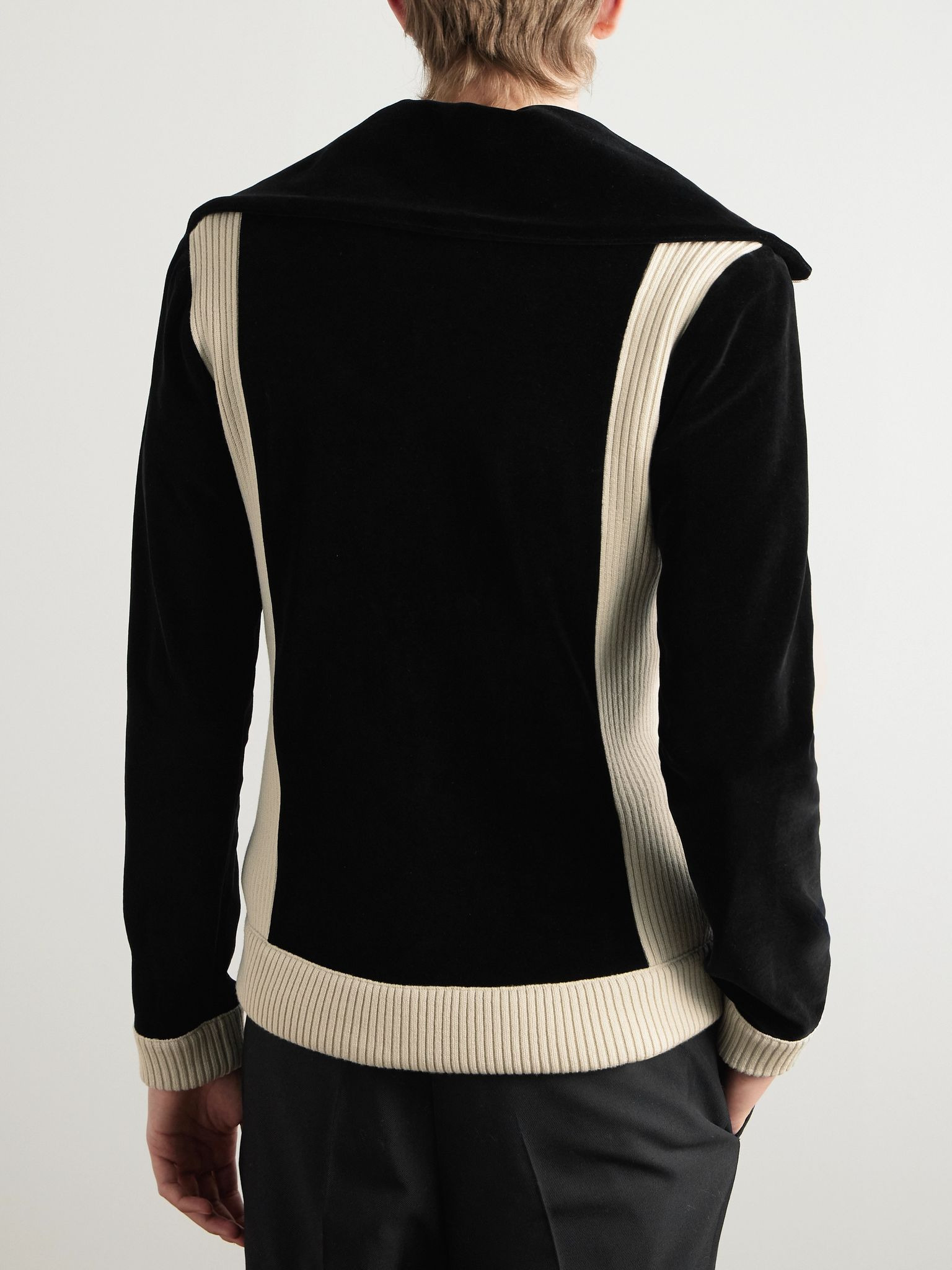 Slim-Fit Ribbed Wool-Trimmed Cotton-Blend Velour Track Jacket Black - 3