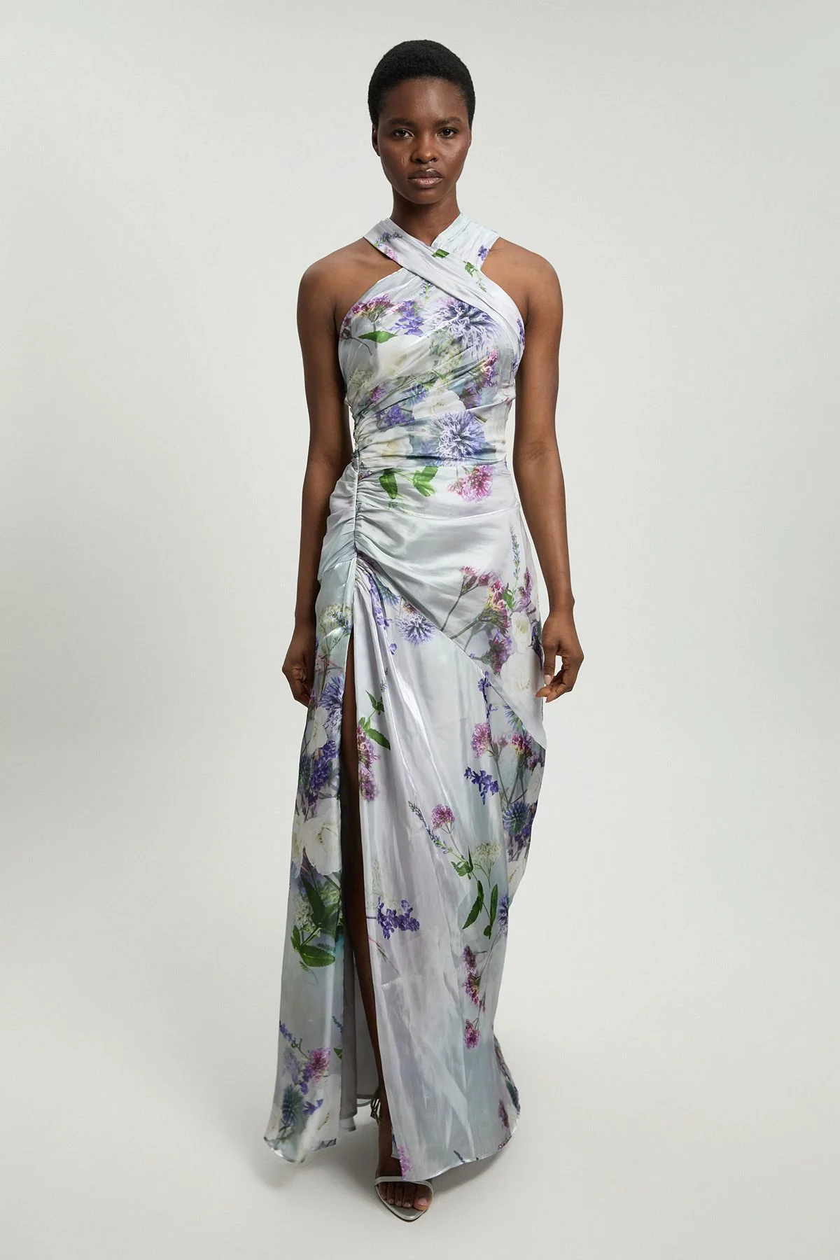 Printed Metallic Floral Woven Maxi Dress - 1