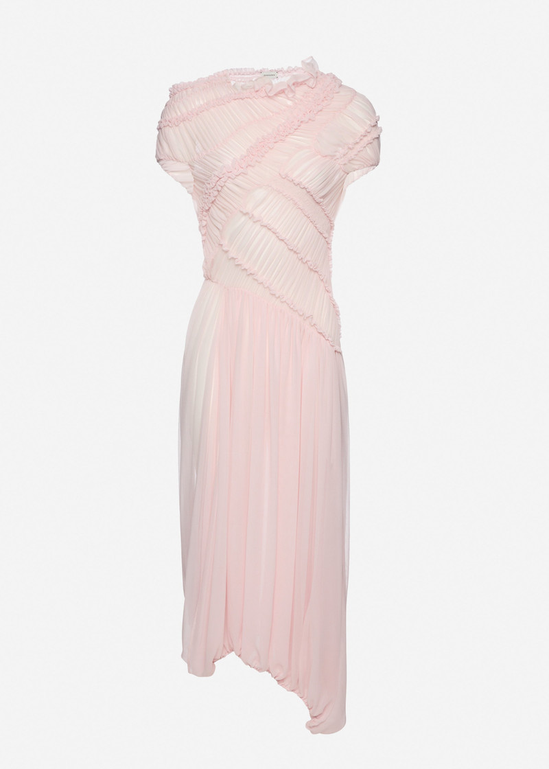 Ruched muslin midi dress in pink 1