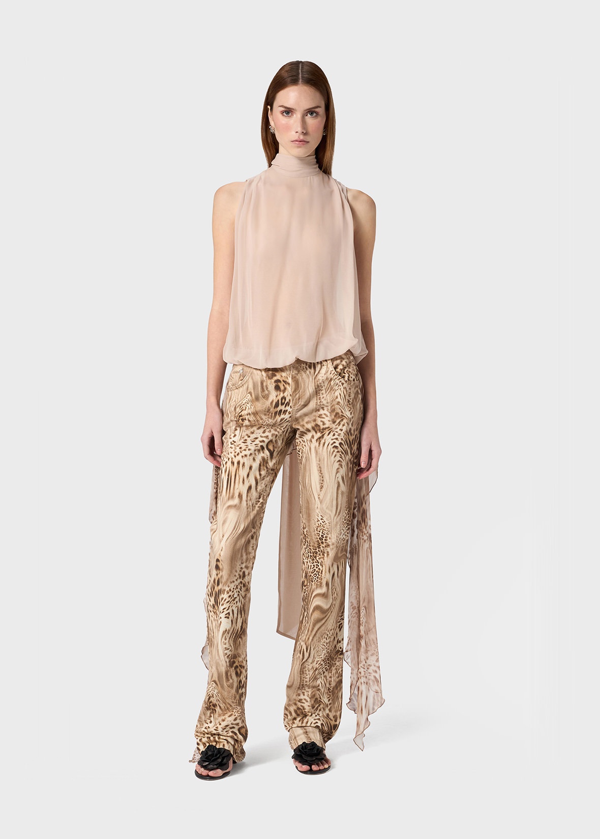 PRINTED JEANS IN GEORGETTE WITH FLOUNCE - 2