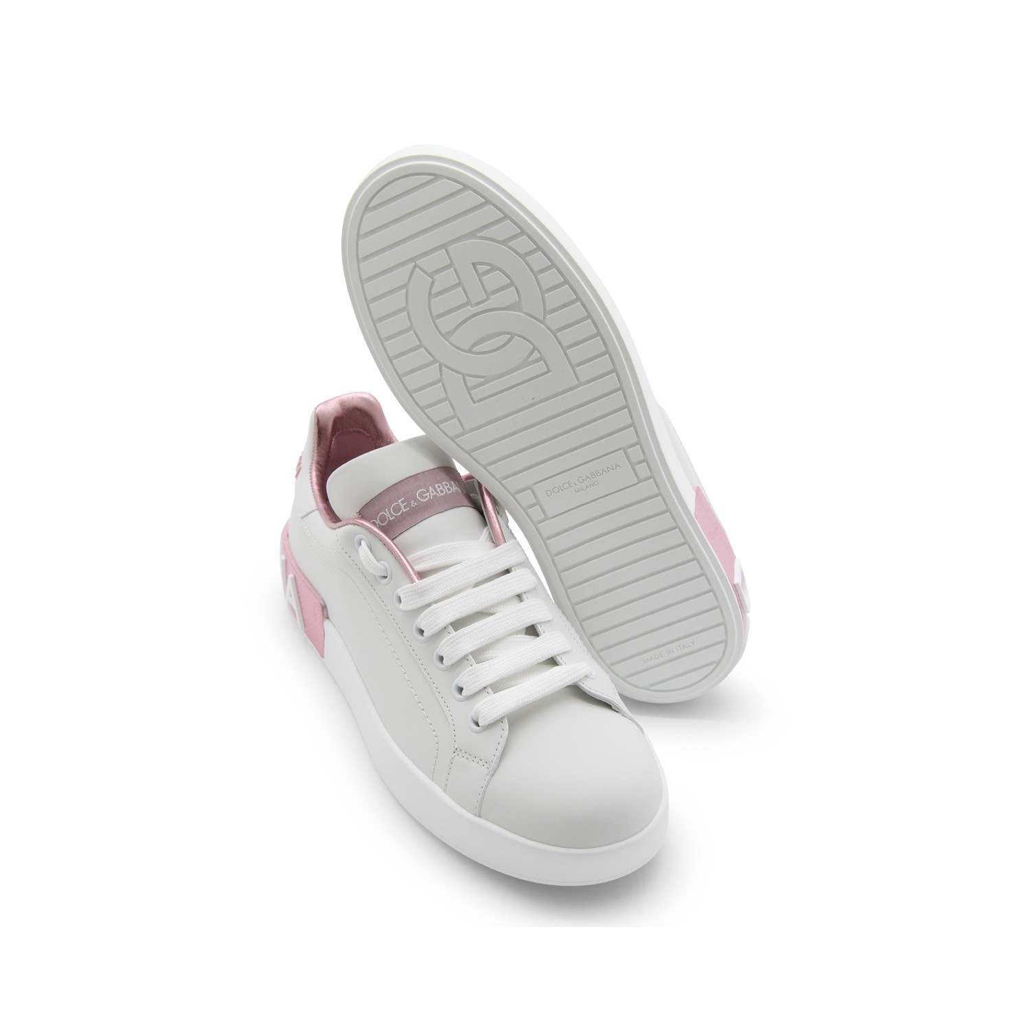 WHITE AND PINK LEATHER PORTOFINO SNEAKERS - 4