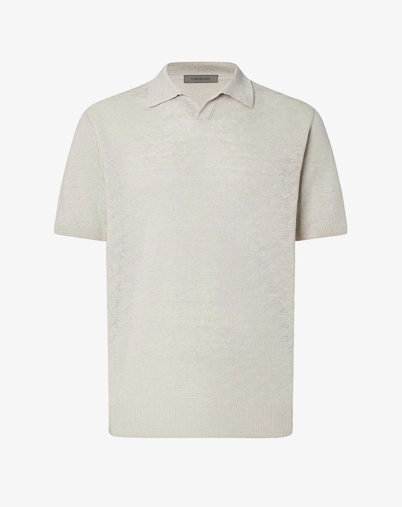Light beige buttonless linen polo shirt - 1