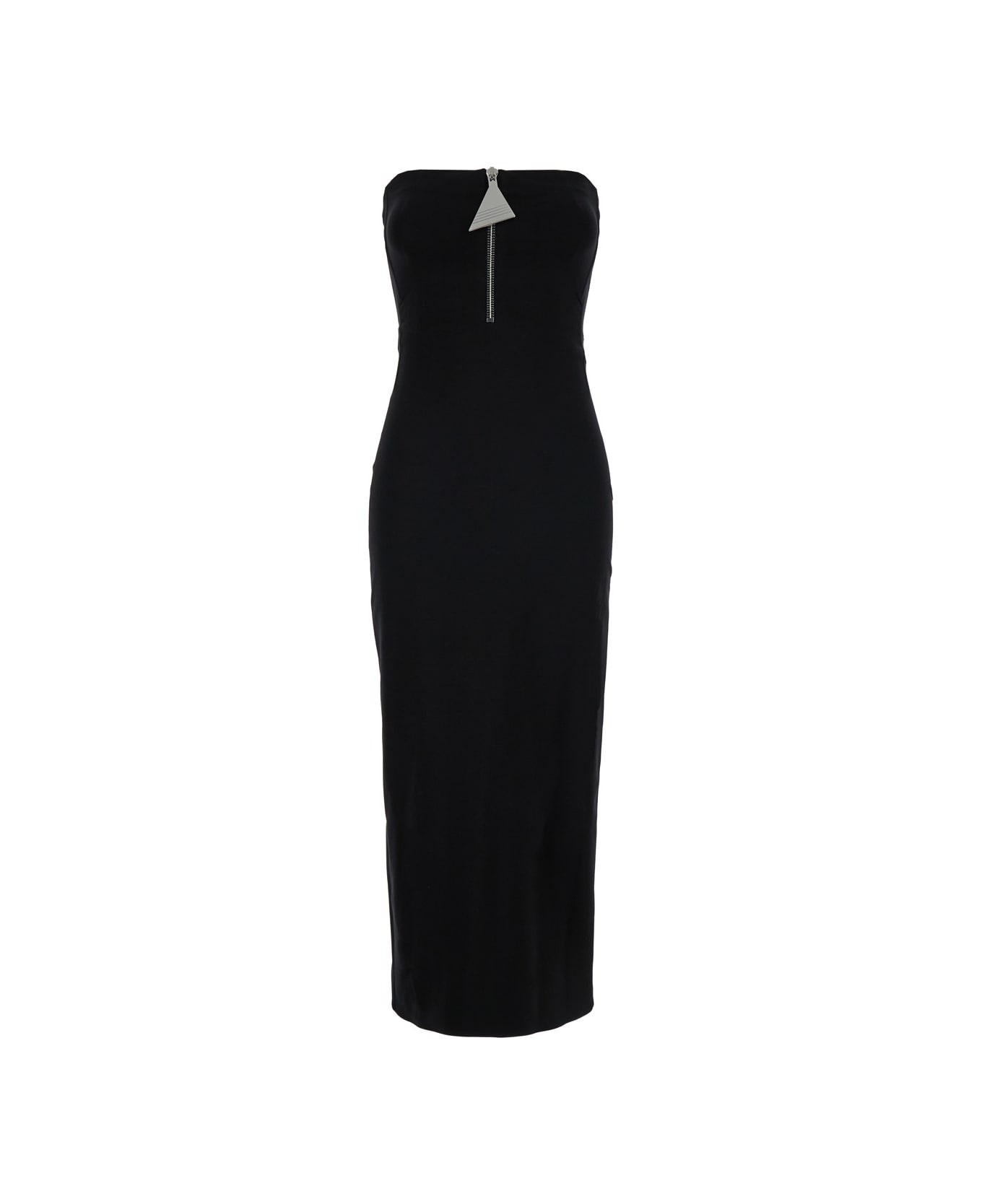 THE ATTICO Black Bustier Dress With Decorative Zip In Tech