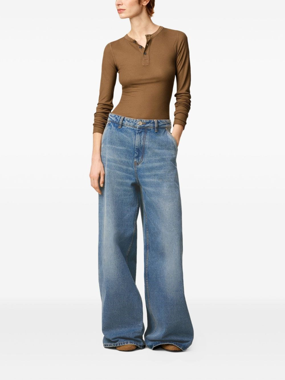 wide-leg denim jeans - 6