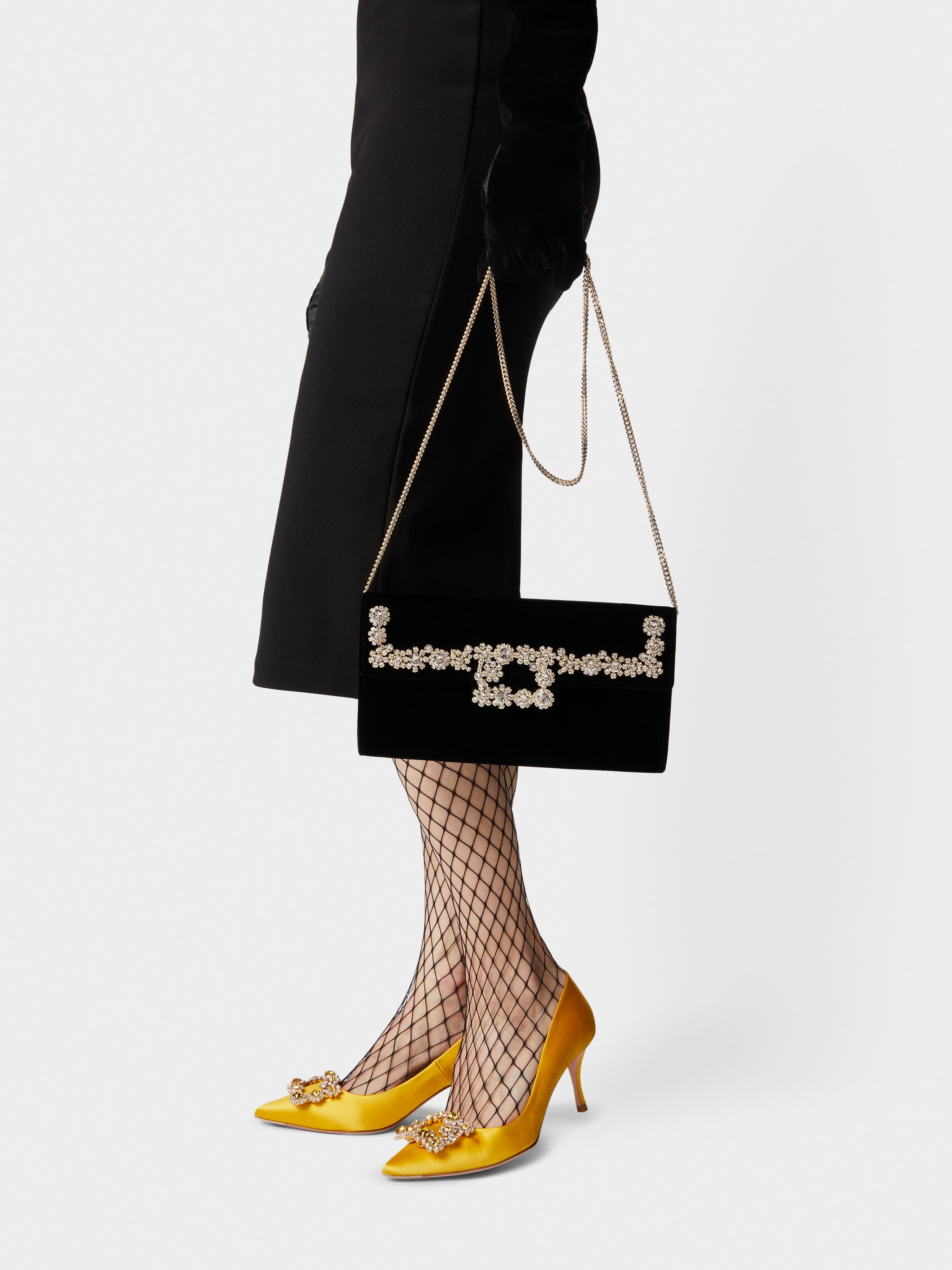 Crown Flower Strass Buckle Clutch Bag in Velvet - 8