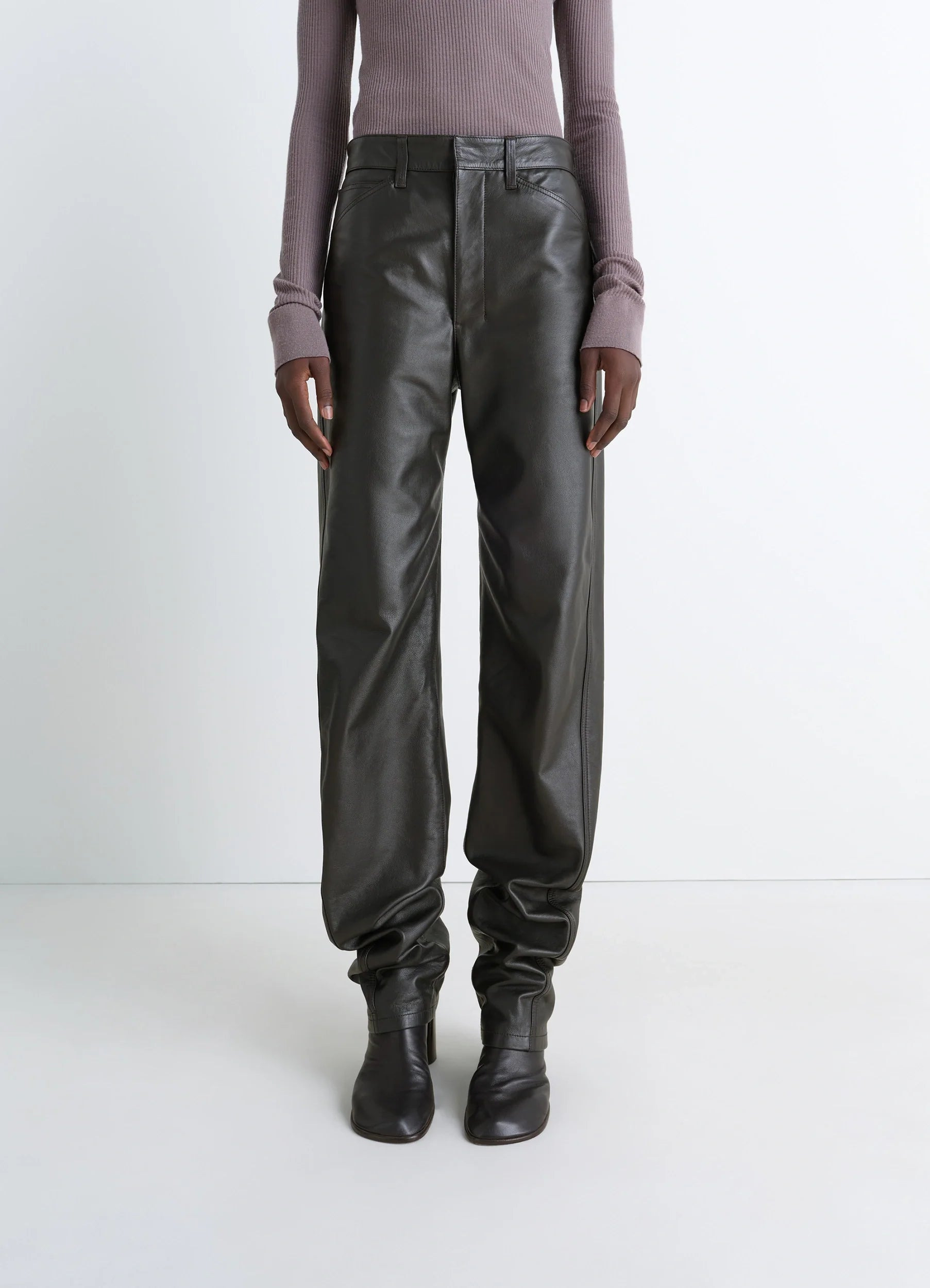 LEATHER FIVE POCKETS TWISTED PANTS - 3