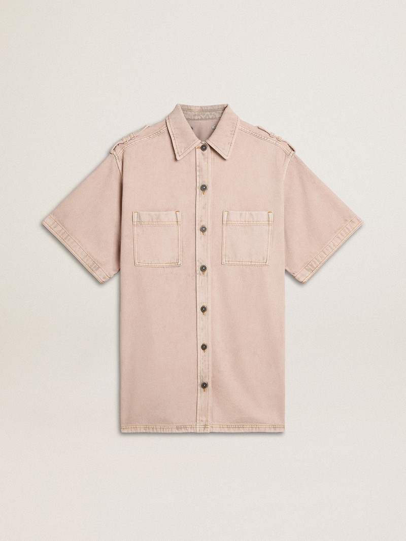 Women's oversized fit pink dyed denim shirt 1