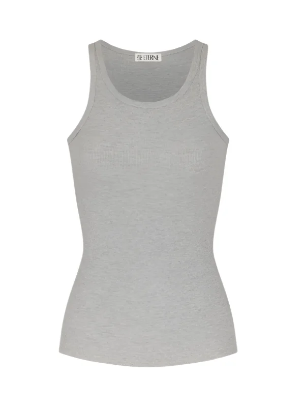 High Neck Fitted Tank in Heather Grey - 1