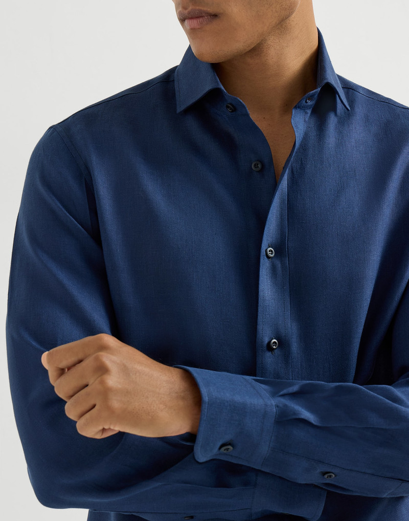 Linen easy fit shirt with spread collar 5