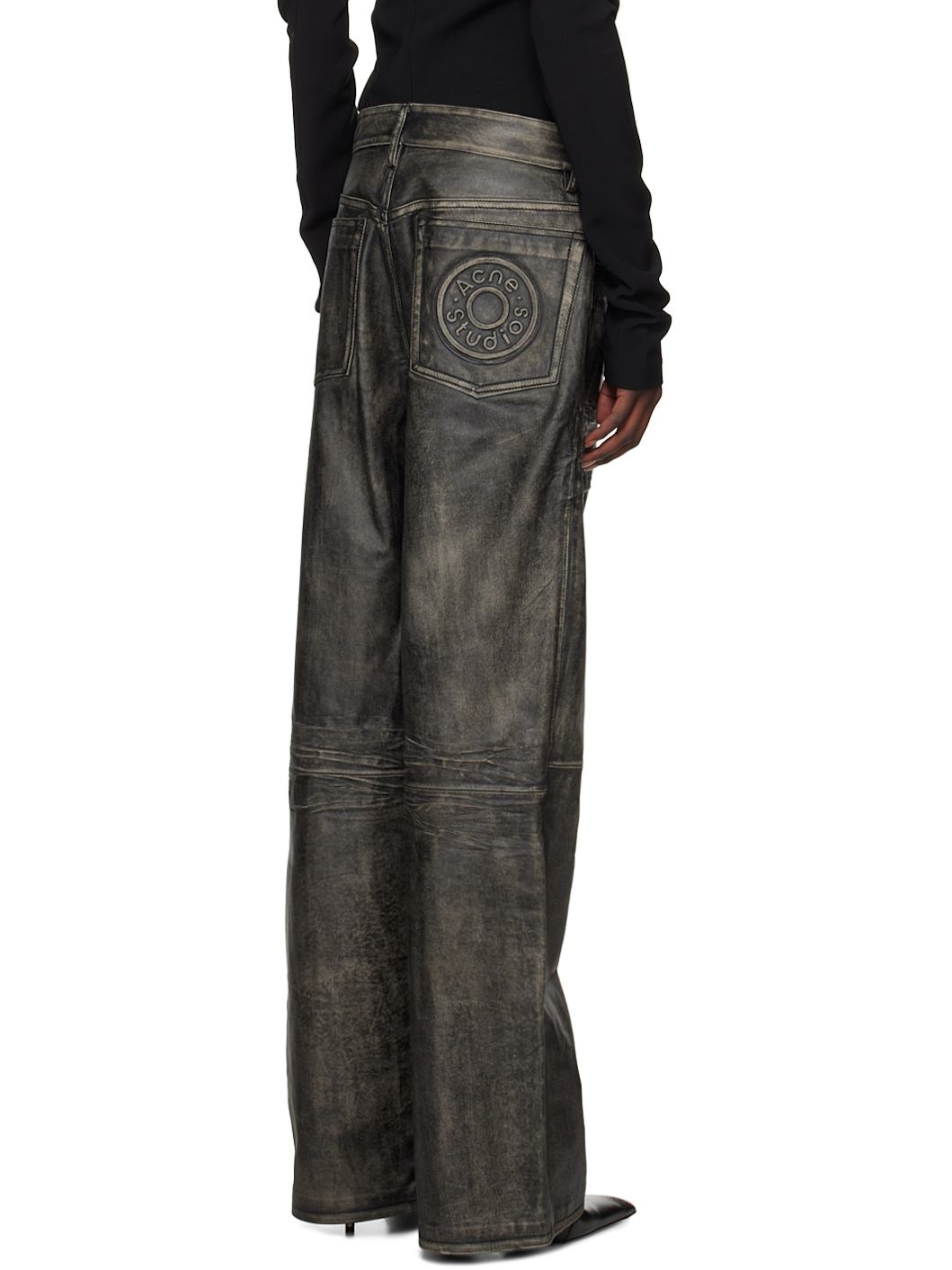 Black Faded Leather Pants - 3
