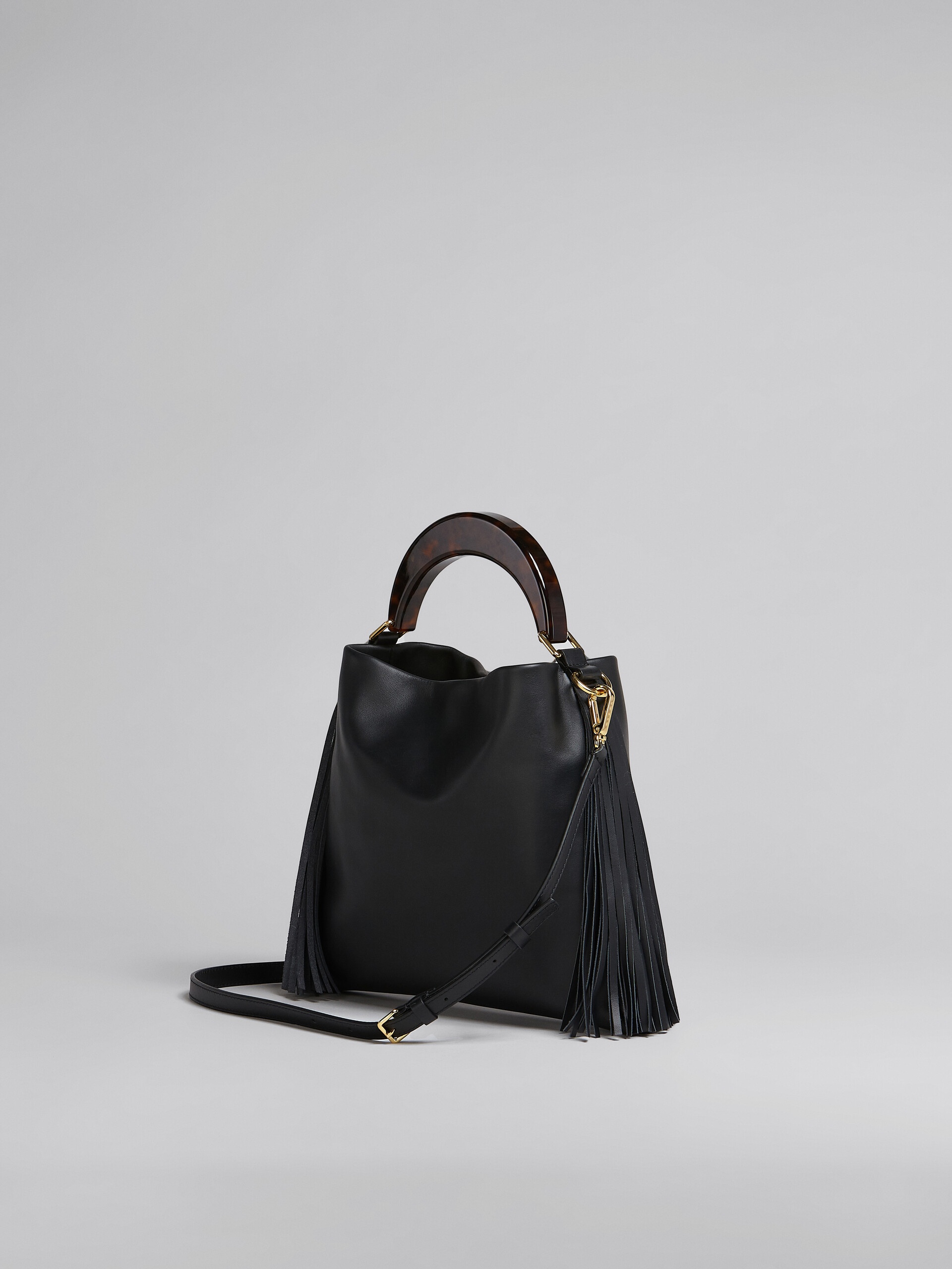VENICE SMALL BAG IN BLACK LEATHER WITH FRINGES - 3