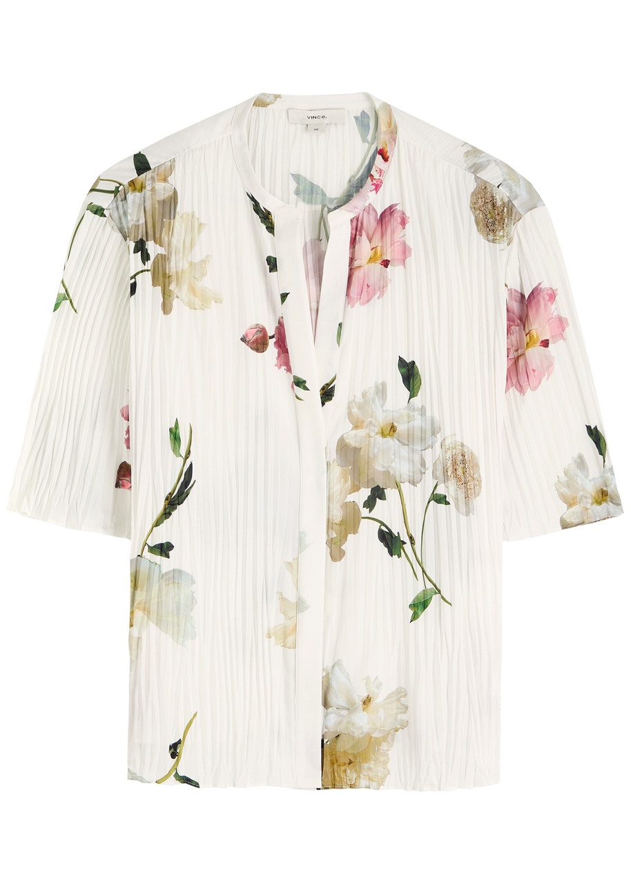 Vince Floral-print Plissé Satin Blouse - 1