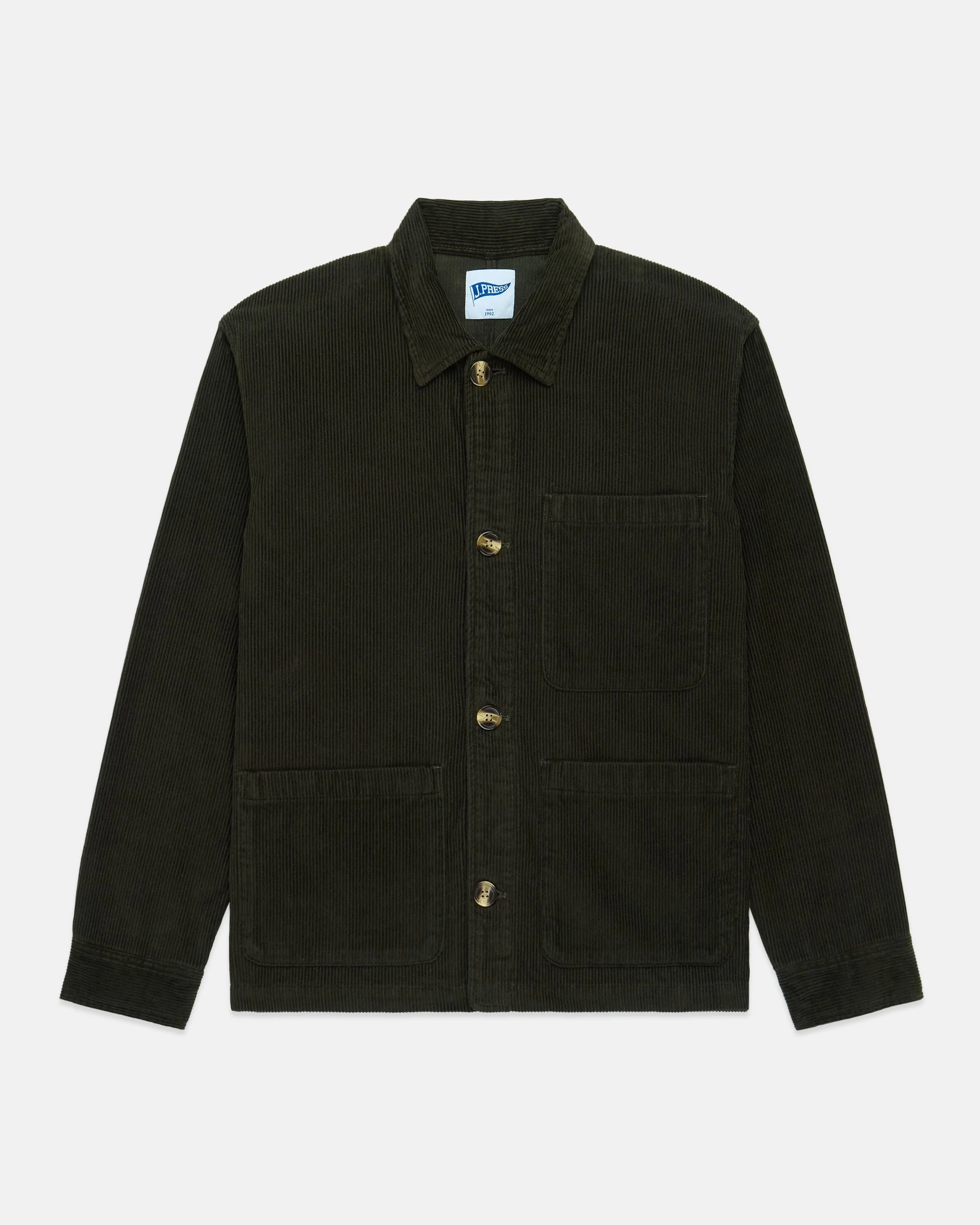 OLIVE CORDUROY CHORE COAT - TRIM FIT - 1