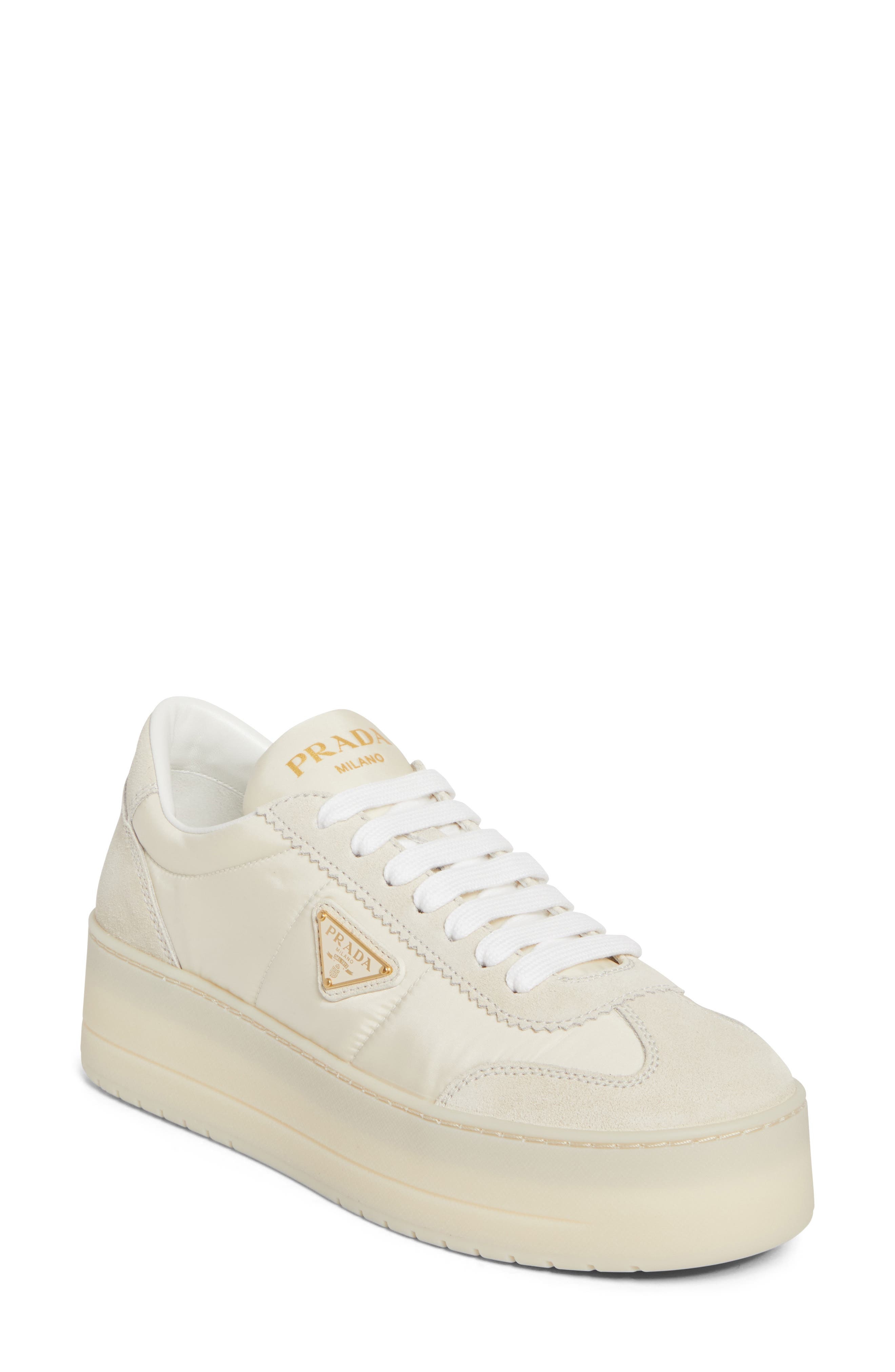 Prada Flatform Downtown Logo Platform Sneaker in Avorio at Nordstrom - 1