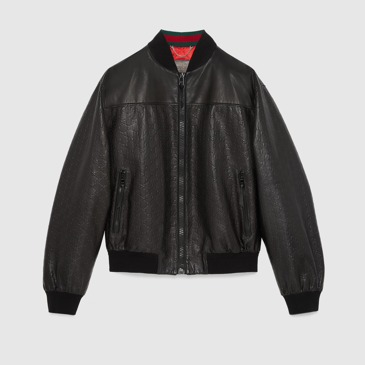 GG embossed leather bomber jacket