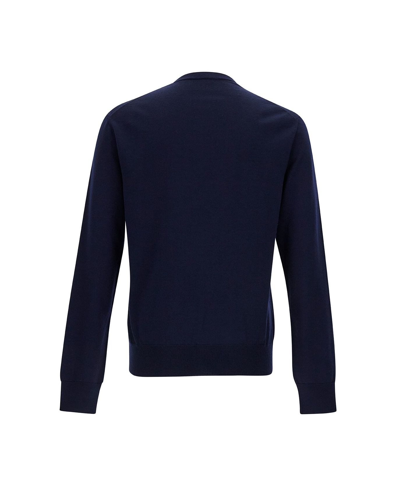 Blue Crewneck Sweater With Tonal Logo Embroidery In Wool Man - 2