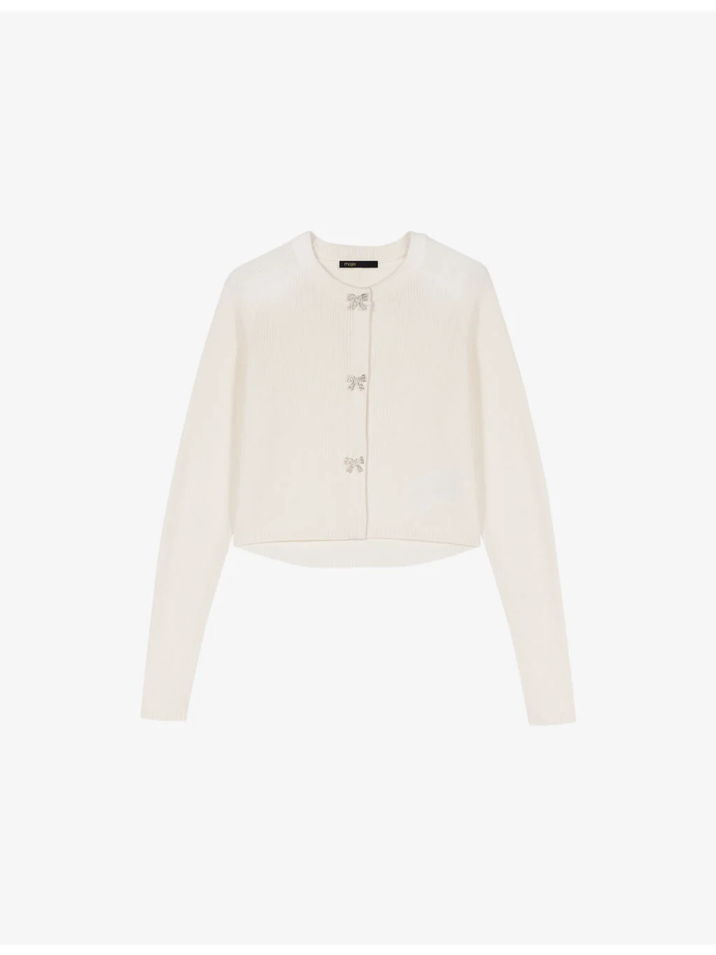 Bow-Button Round-Neck Wool Cardigan - 1