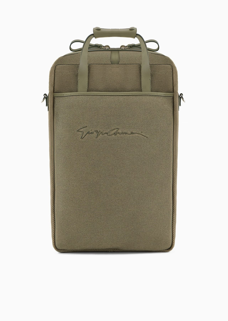 Vertical canvas and leather shopper bag 1