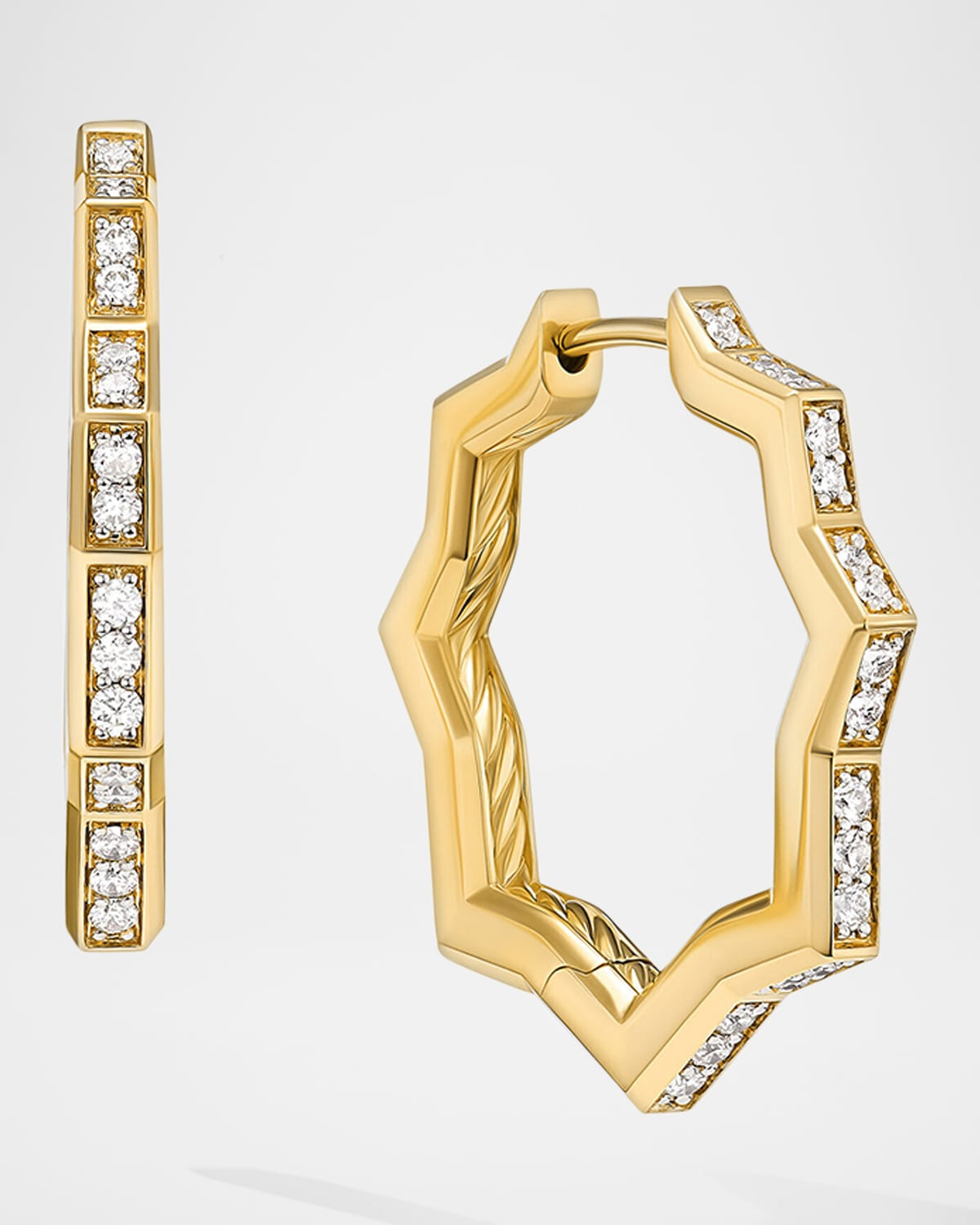 Zig Zag Stax Hoop Earrings with Diamonds in 18K Gold, 2.6mm - 1