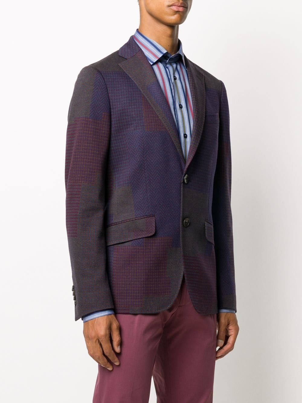 checkered patchwork jacquard blazer - 3