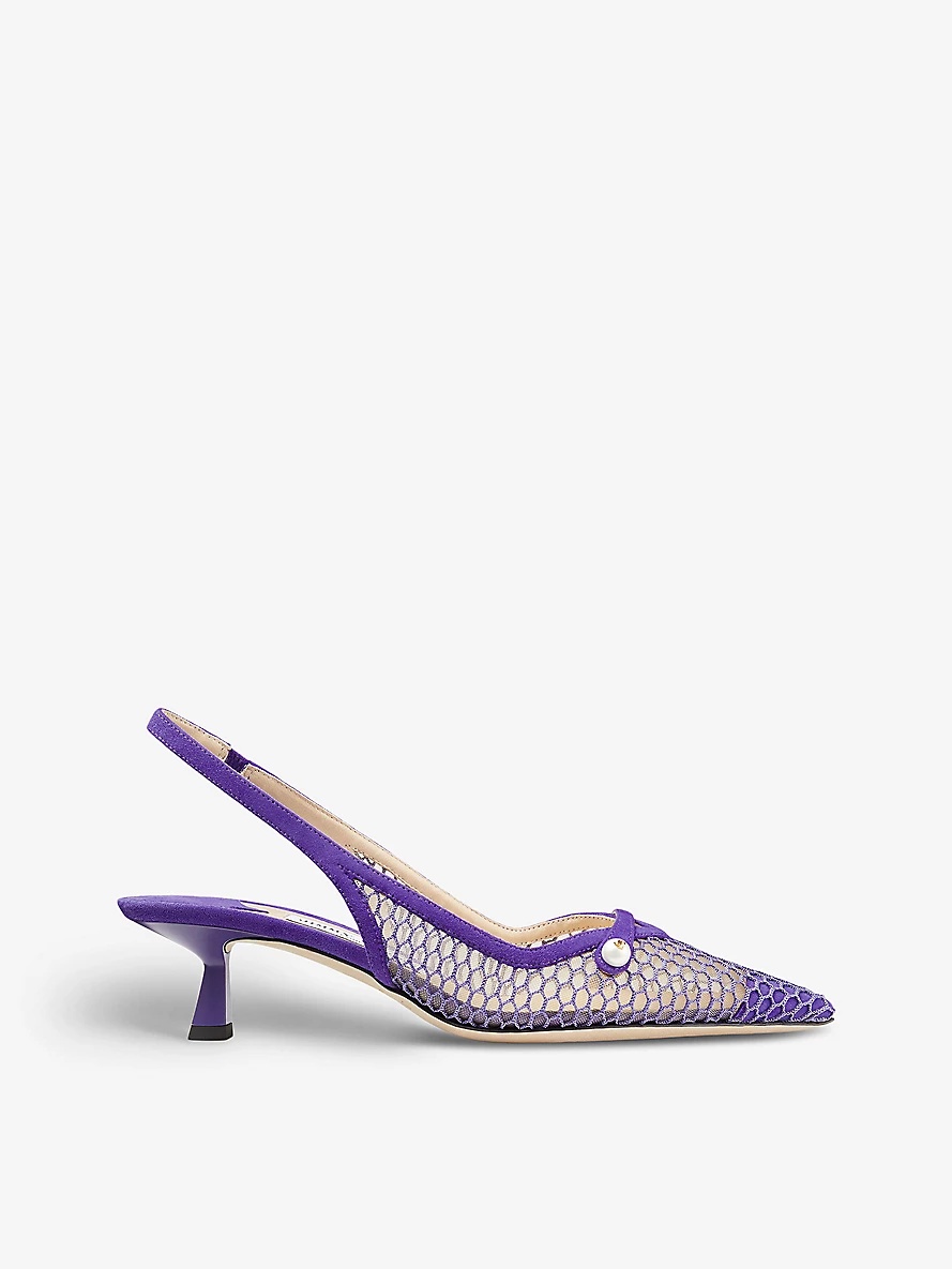 Amita 45 pearl-embellished leather and mesh heeled slingback courts - 1