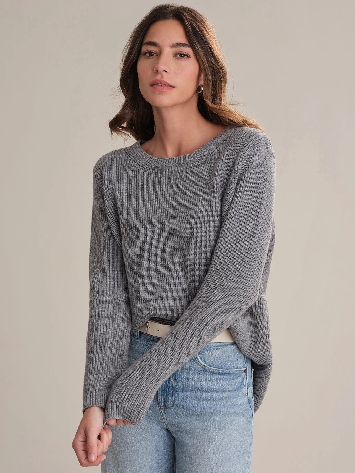 Emma: Crewneck Shaker Stitch Cotton Sweater - 1