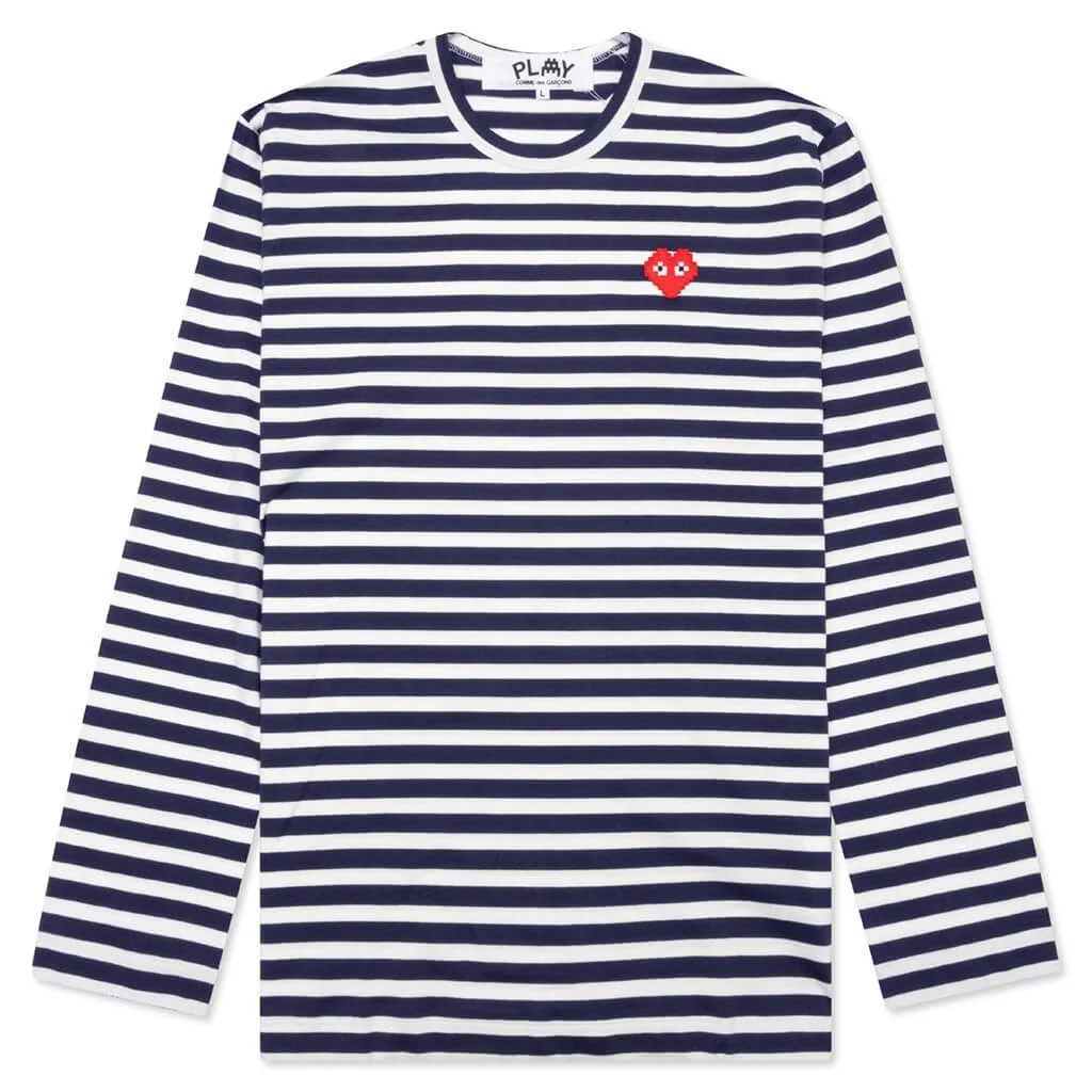 COMME DES GARCONS PLAY X THE ARTIST INVADER L/S T-SHIRT - NAVY/WHITE - 1