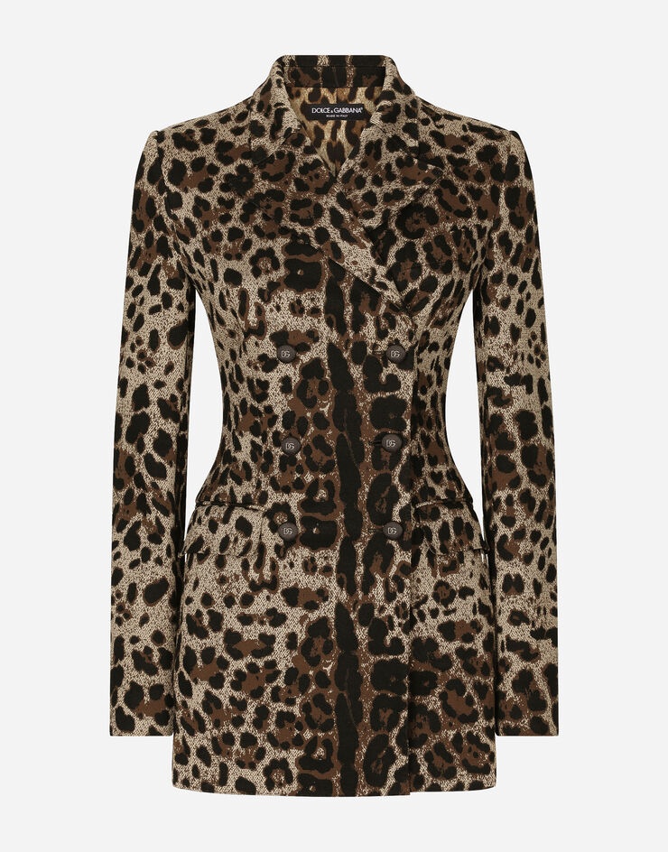 Double-breasted wool Turlington jacket with jacquard leopard design - 1