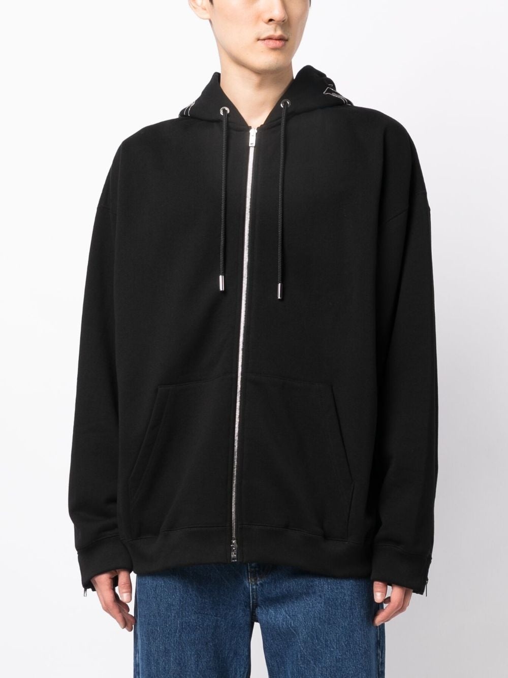 embroidered-logo zip-up cotton hoodie - 3