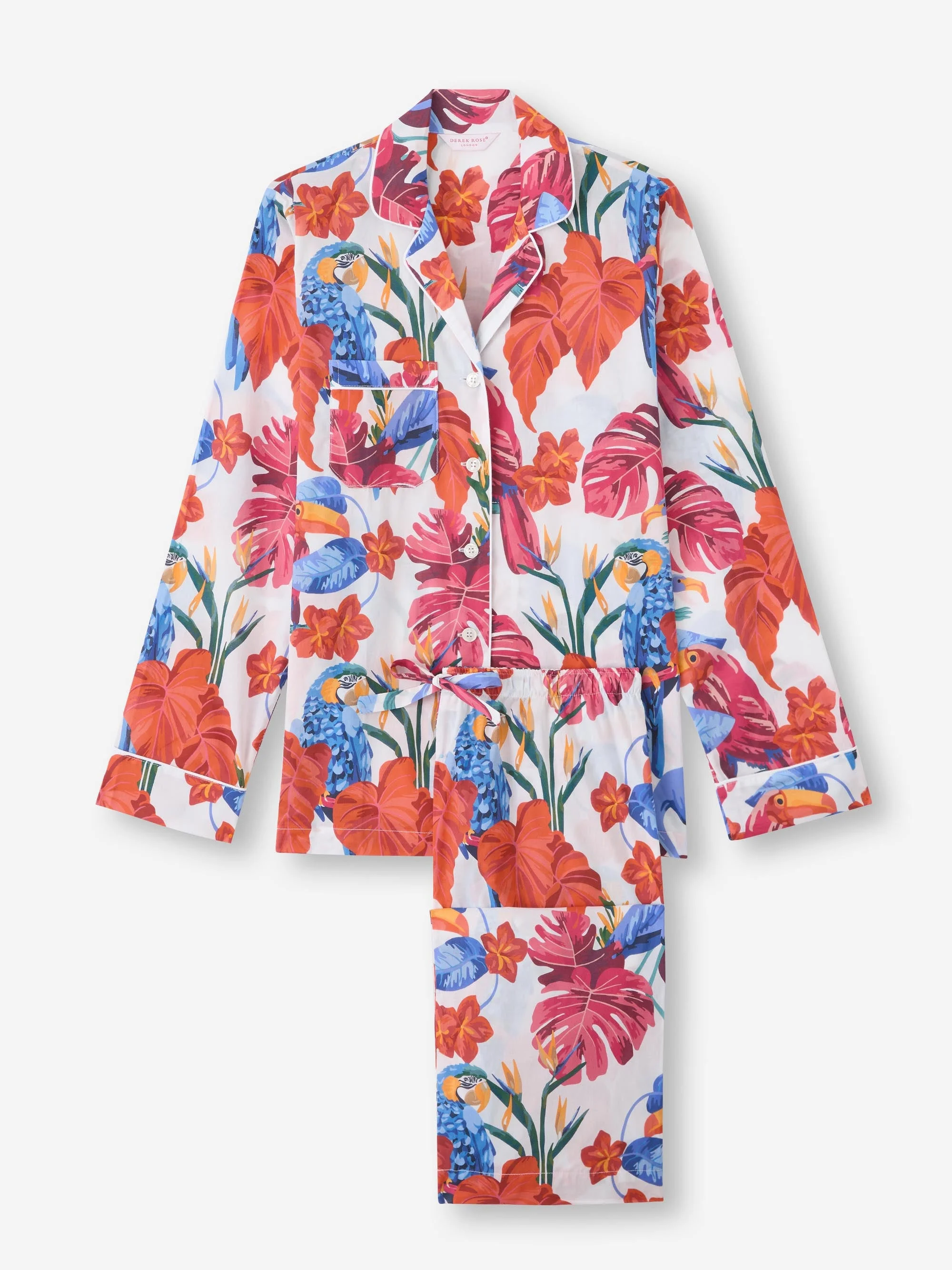 Women's Pajamas Cotton Batiste White Jungle Birds Print - 1