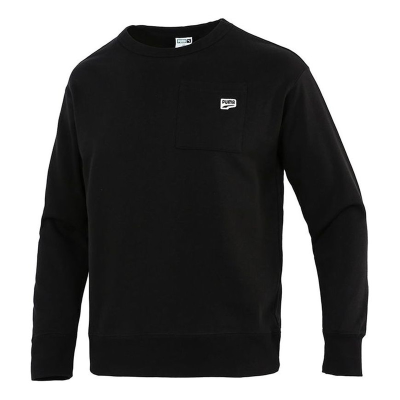 PUMA Pocket Small Label Sports Knit Round Neck Pullover Black 533036-01 - 1