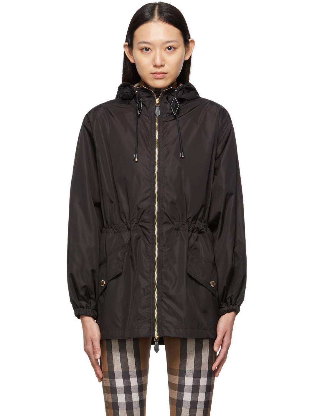 Burberry Black Nylon Check Hood Binham Jacket | ssense