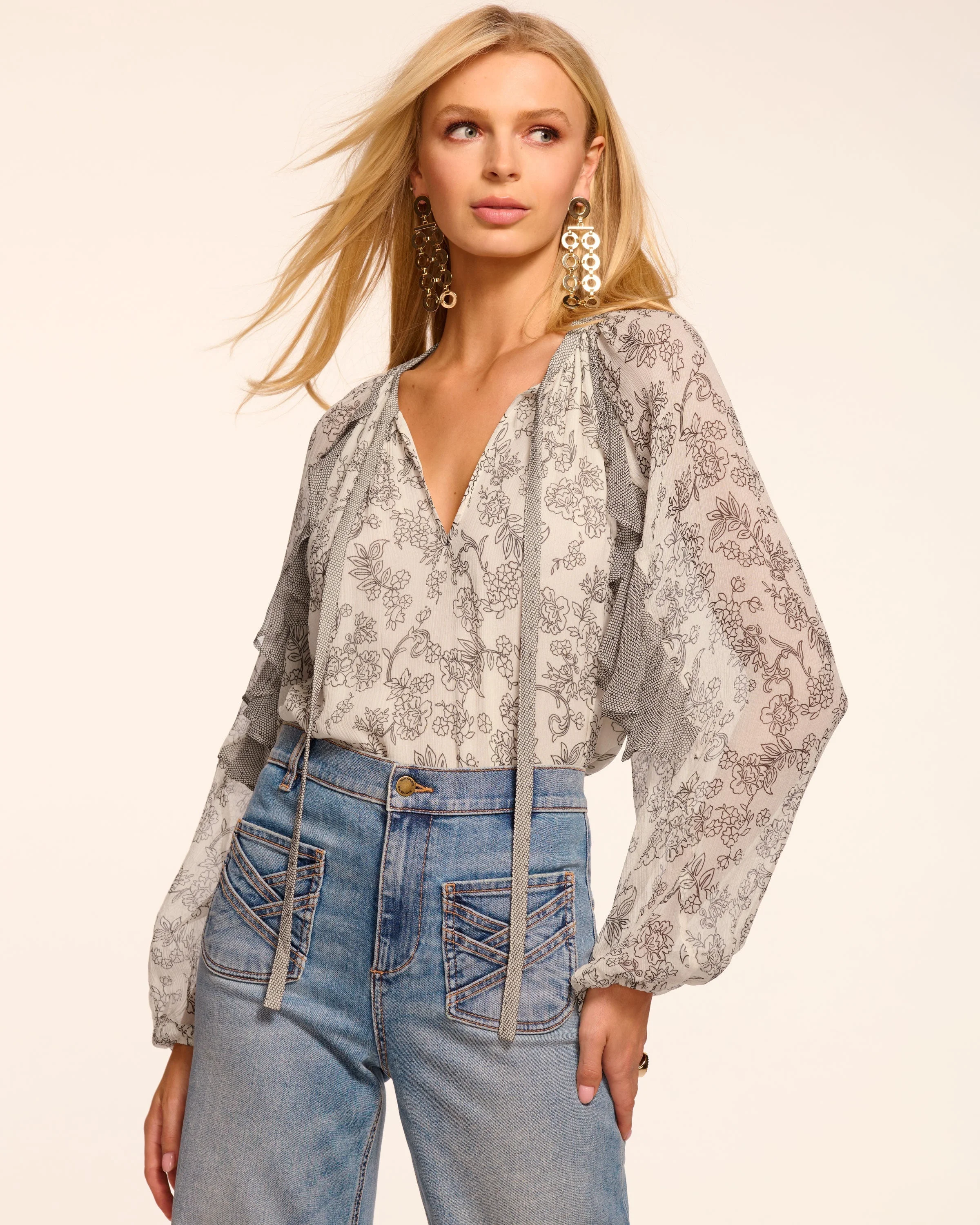 Emily Printed Silk Long Sleeve Blouse - 1
