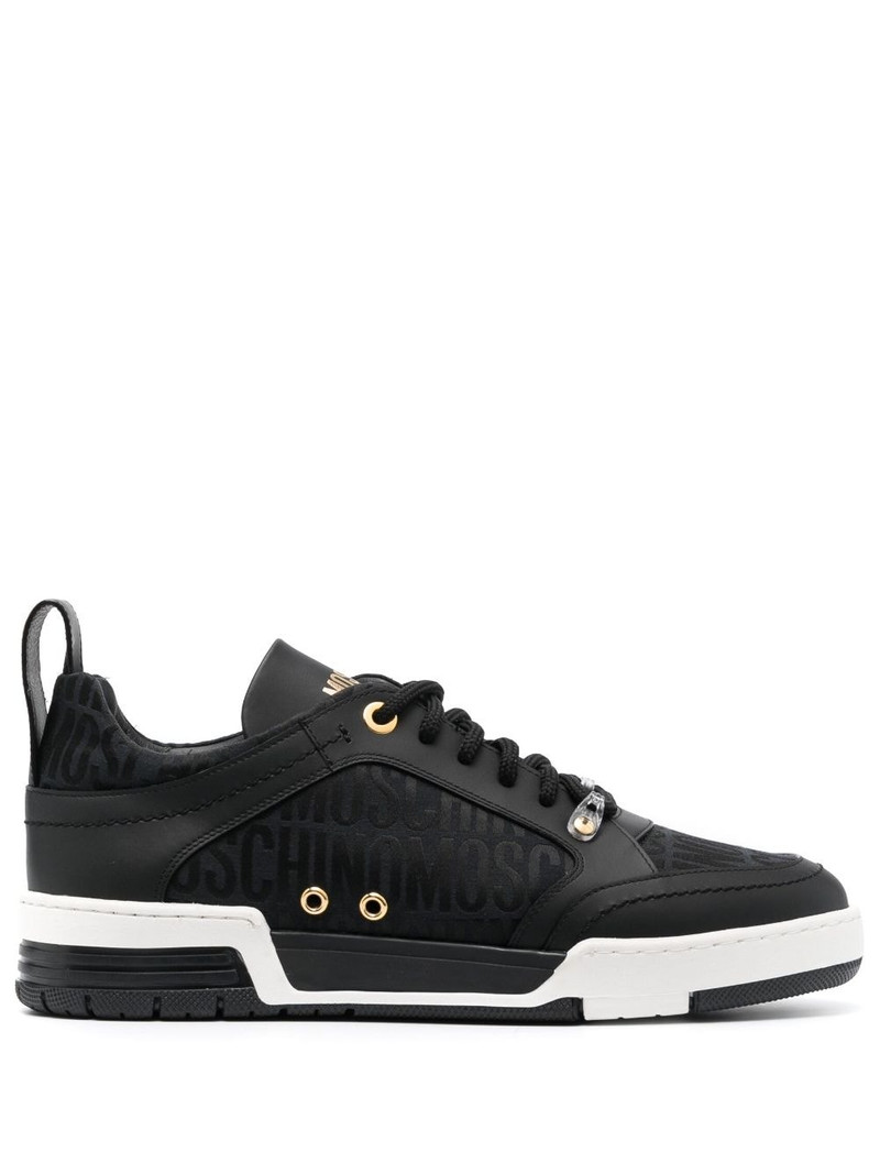 logo-patterned jacquard leather sneakers 1