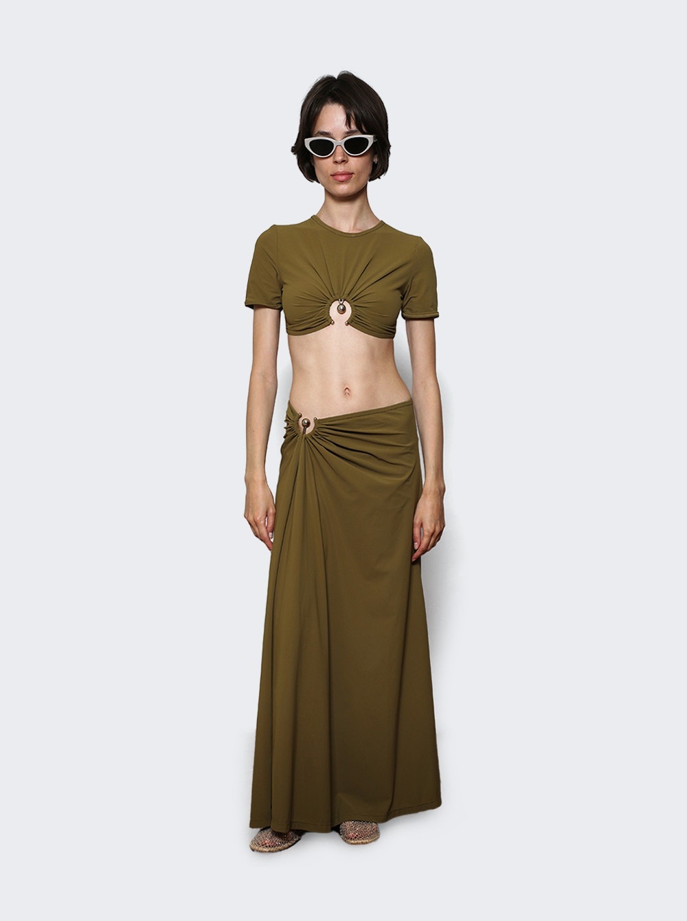 Ruched Orbit Split Skirt Kombu - 2