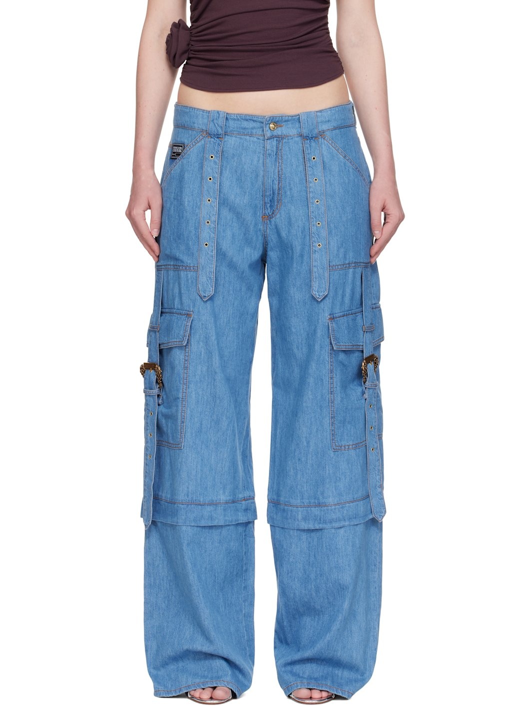 Blue Baroque Buckle Cargo Jeans - 1