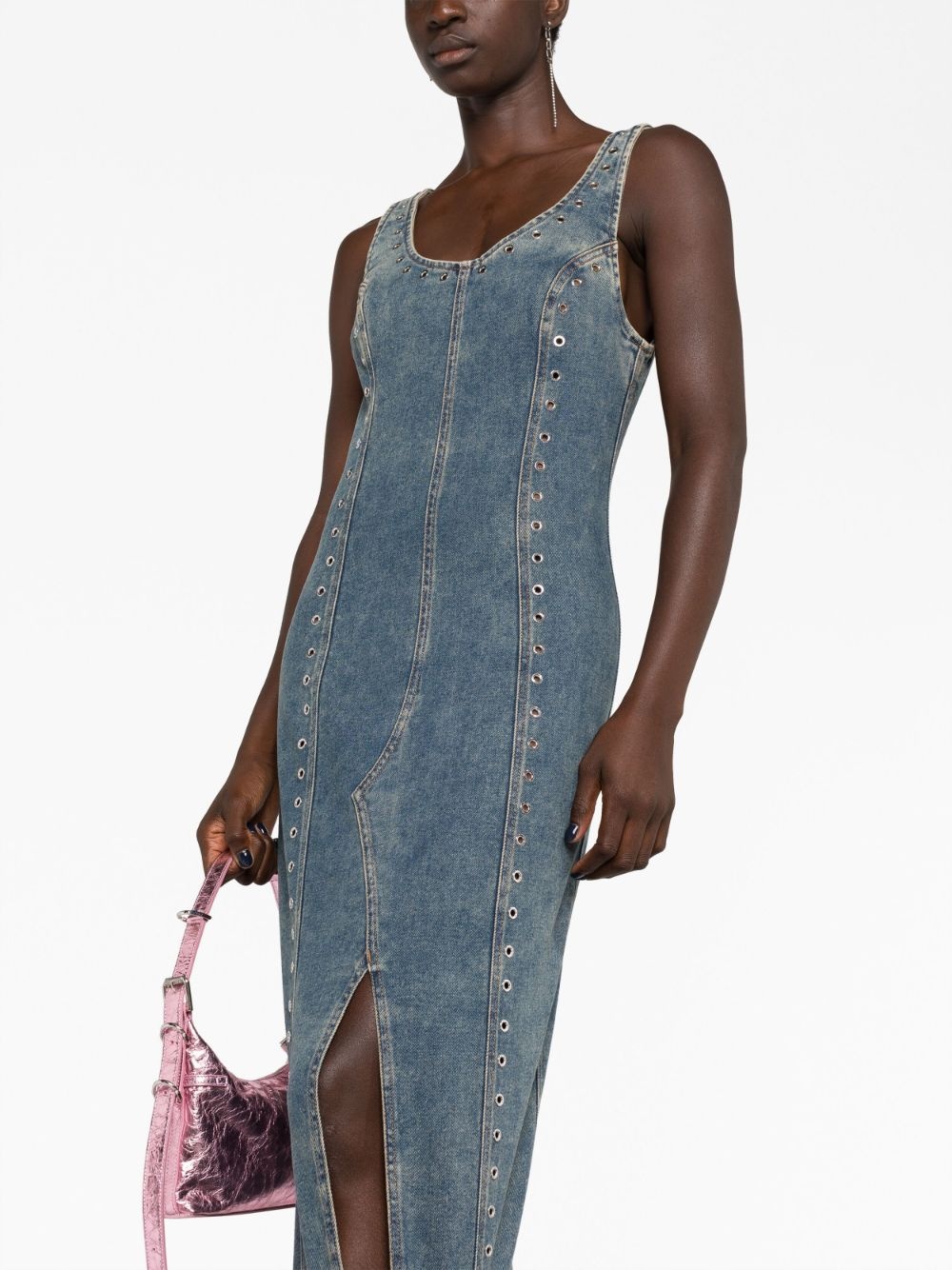 eyelet-embellished denim midi dress - 5