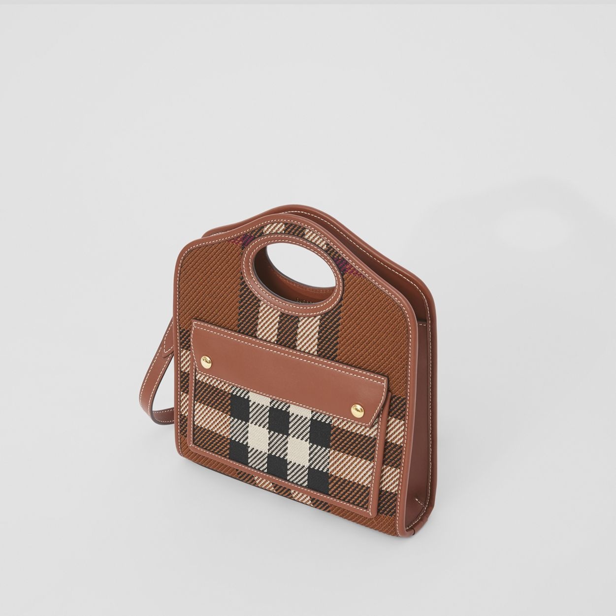 Mini Knitted Check and Leather Pocket Bag - 4