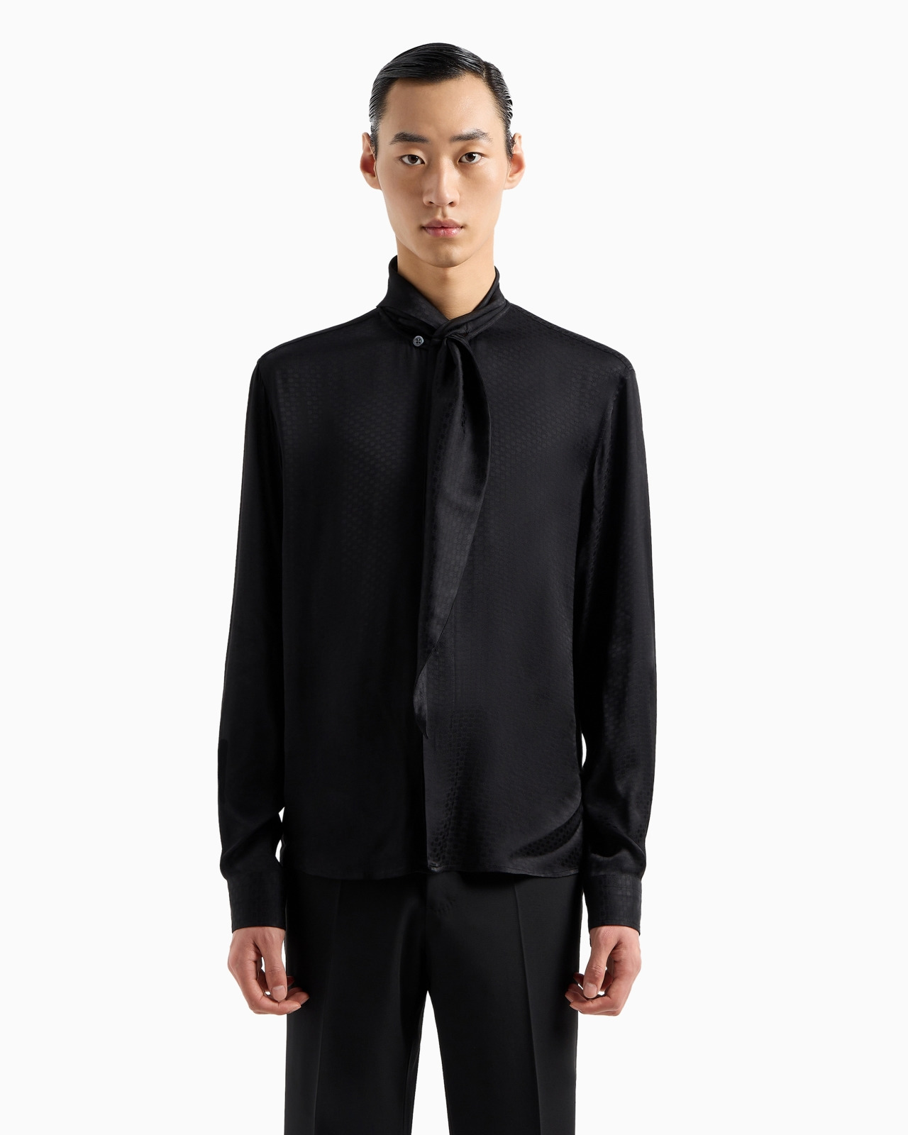 SHIRT WITH FOULARD COLLAR IN LIGHTWEIGHT, JACQUARD-PATTERN VISCOSE - 2
