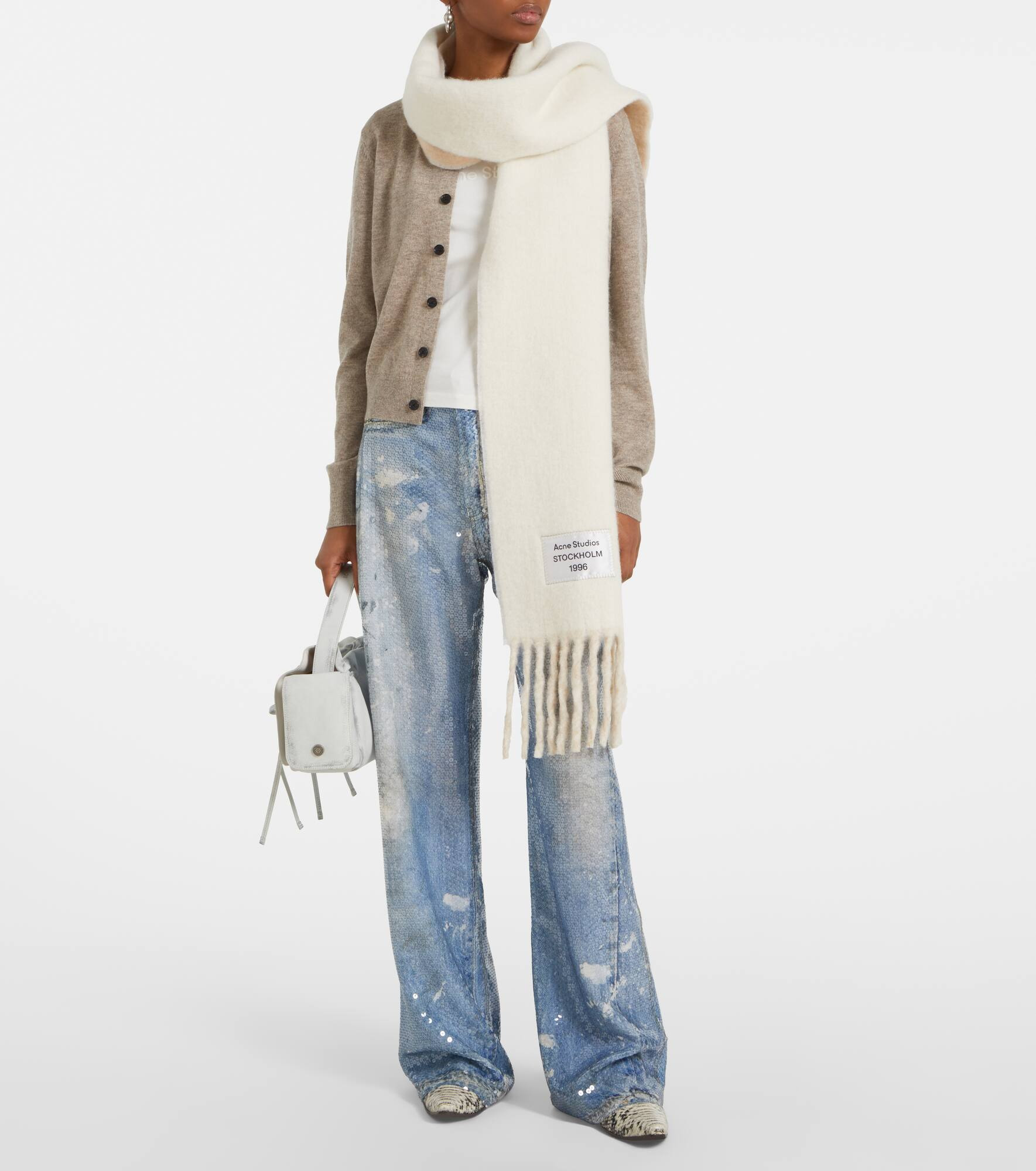 Logo fringed alpaca and wool-blend scarf - 3