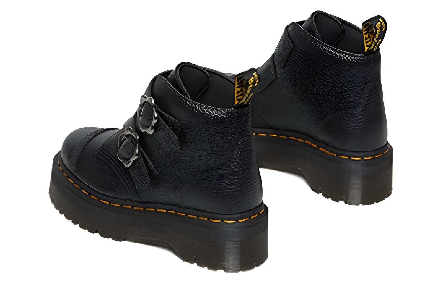 (WMNS) Dr. Martens Devon Flower Buckle Leather Platform Boots 'Black' 27642001 - 3