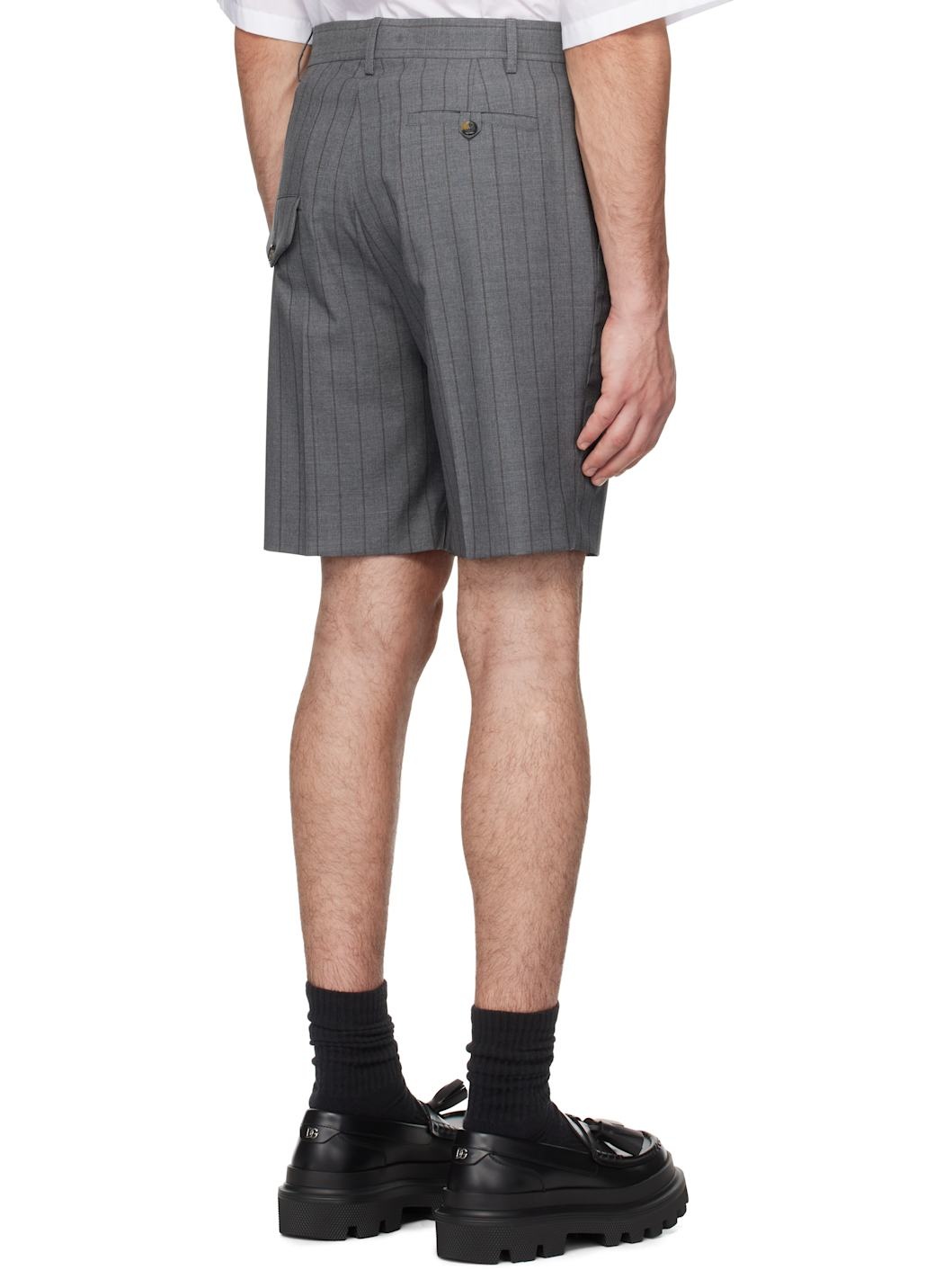 Gray Wool Pinstripe Shorts - 3