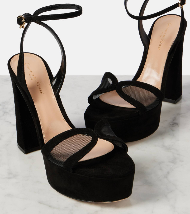 Velvet and mesh platform sandals 5