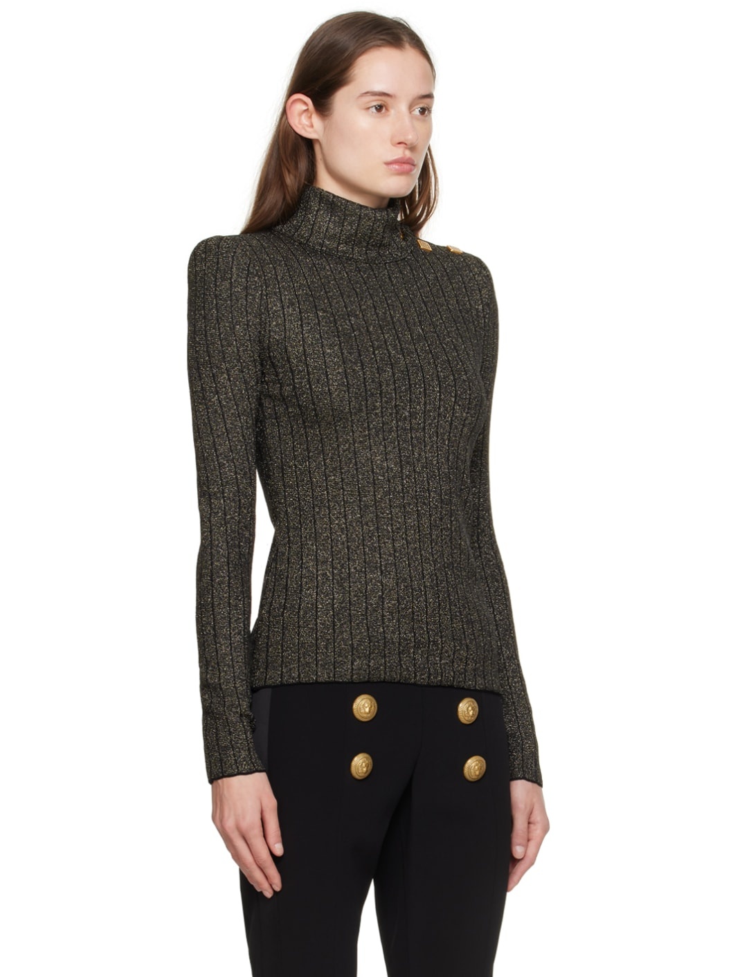 Black & Gold Ribbed Turtleneck - 2