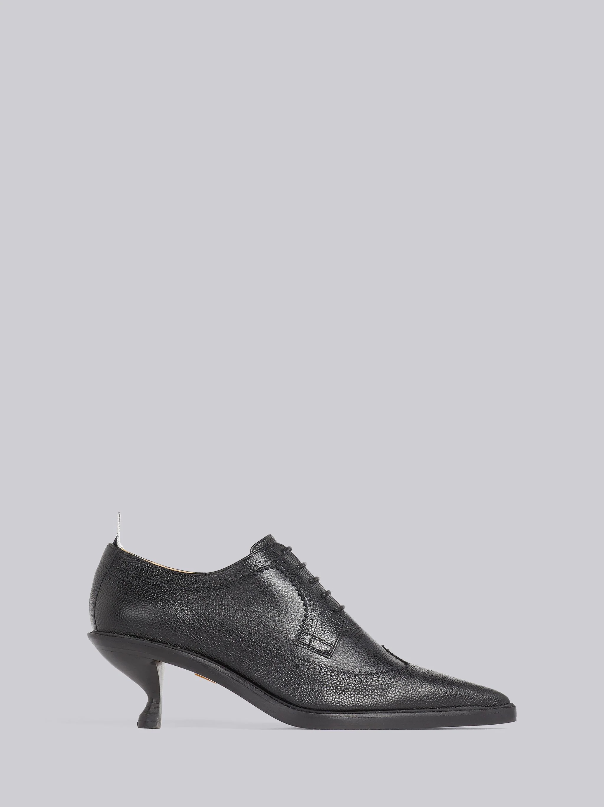 Black Pebble Grain Leather 50mm Curved Heel Longwing Brogue - 1