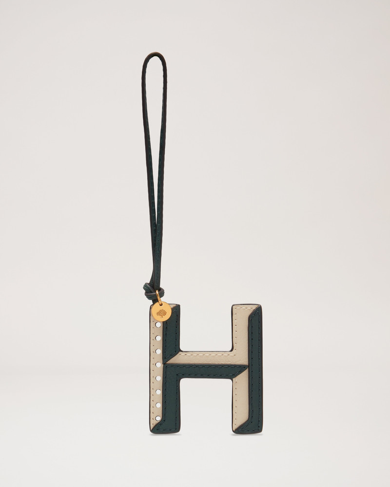 Bi-Colour Leather Keyring- H Mulberry Green & Chalk Silky Calf 1