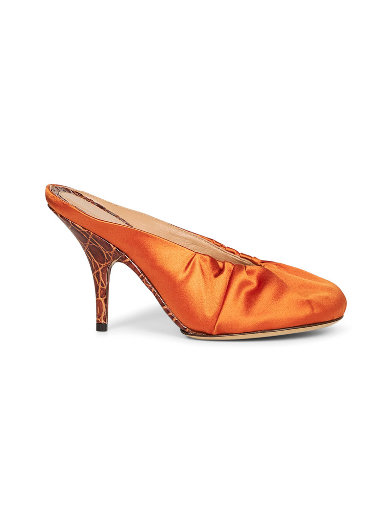 Orange satin heeled mules 1