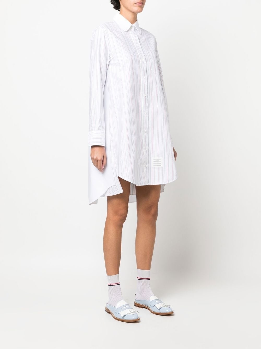 striped pleat-detail shirtdress - 3