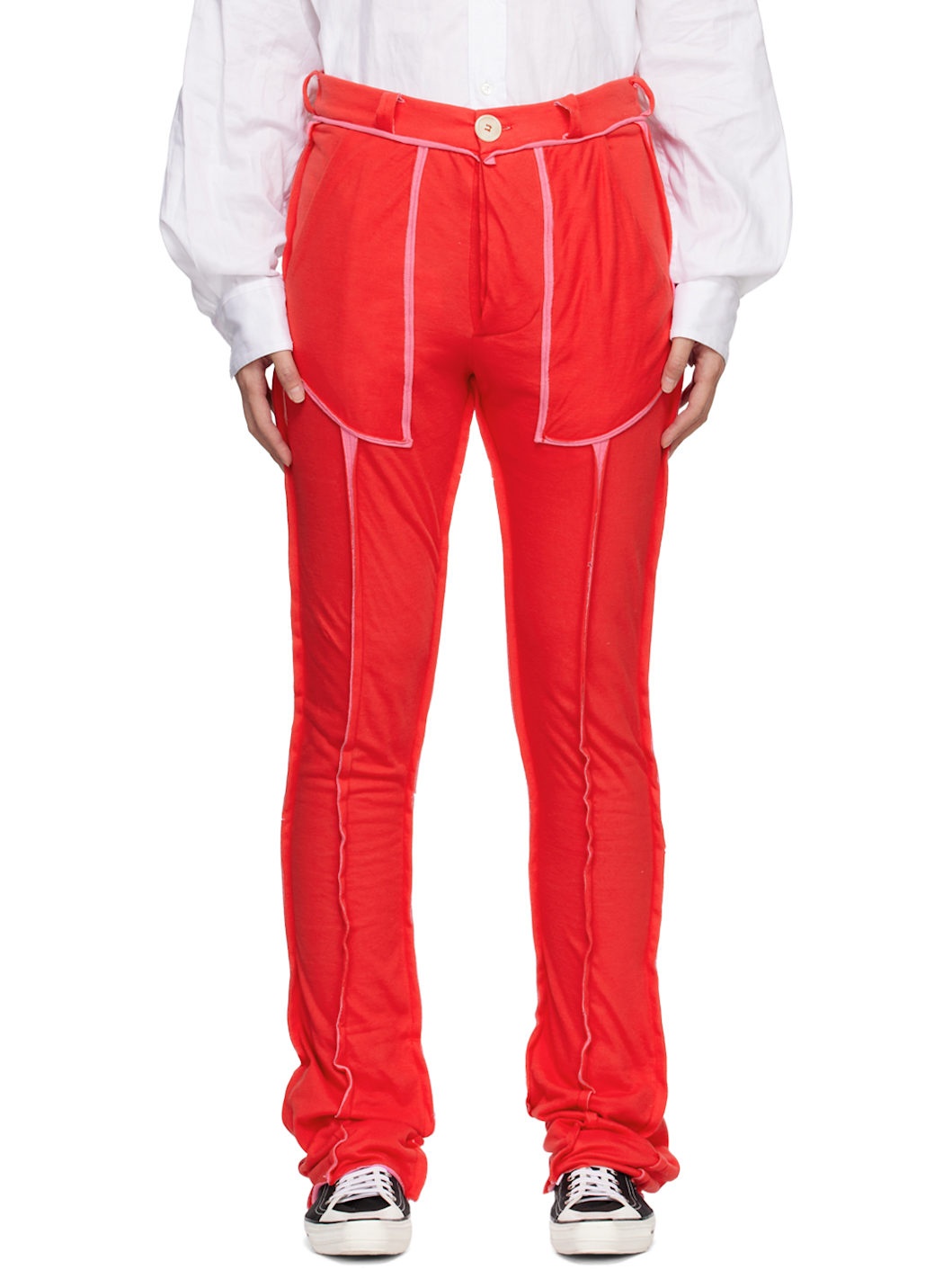 Red & Pink Raw Edge Lounge Pants - 1